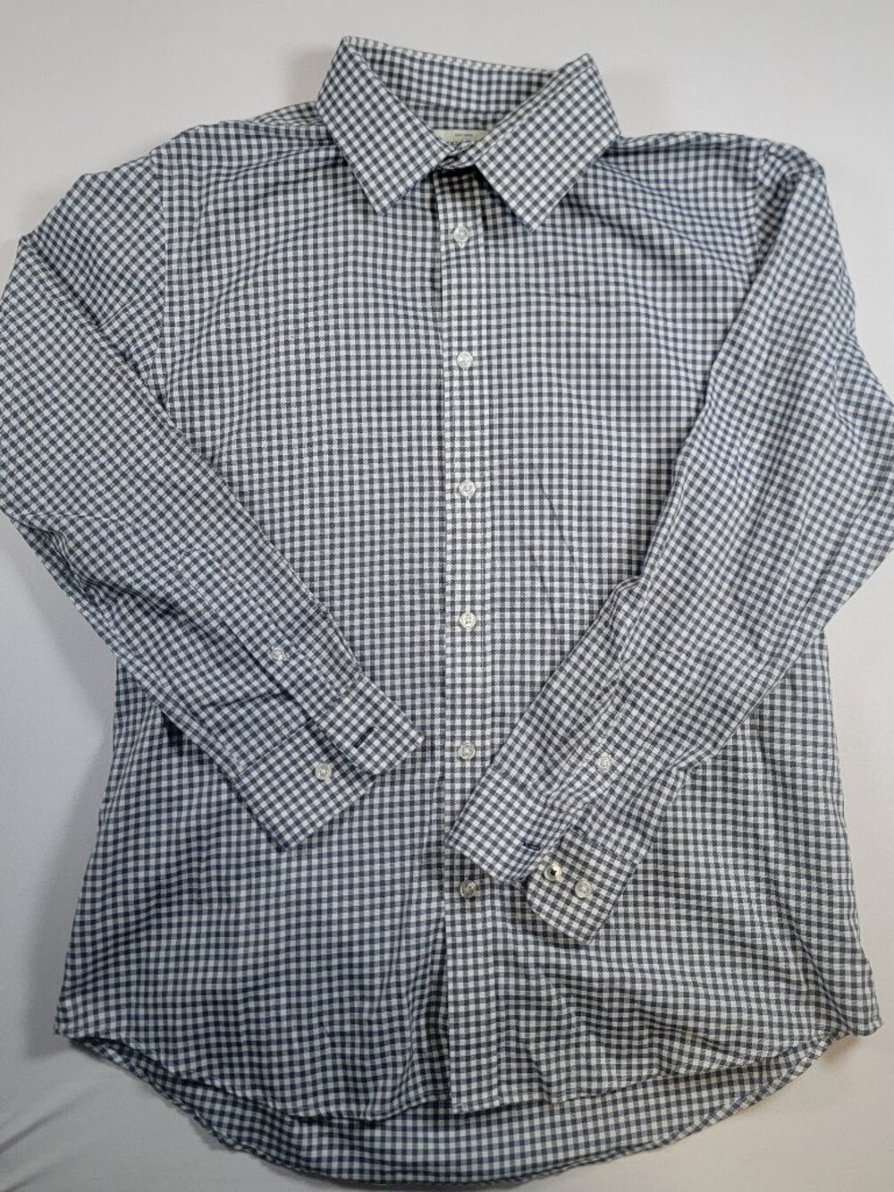 Lucky Brand Slim Fit Navy White Gingham Dress Shirt Mens L
